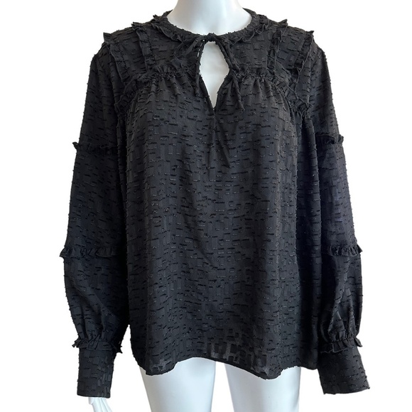 IRO Blouse Women's Size 34/US 4 Black Keyhole Neckline Long Sleeves with button - Picture 1 of 16